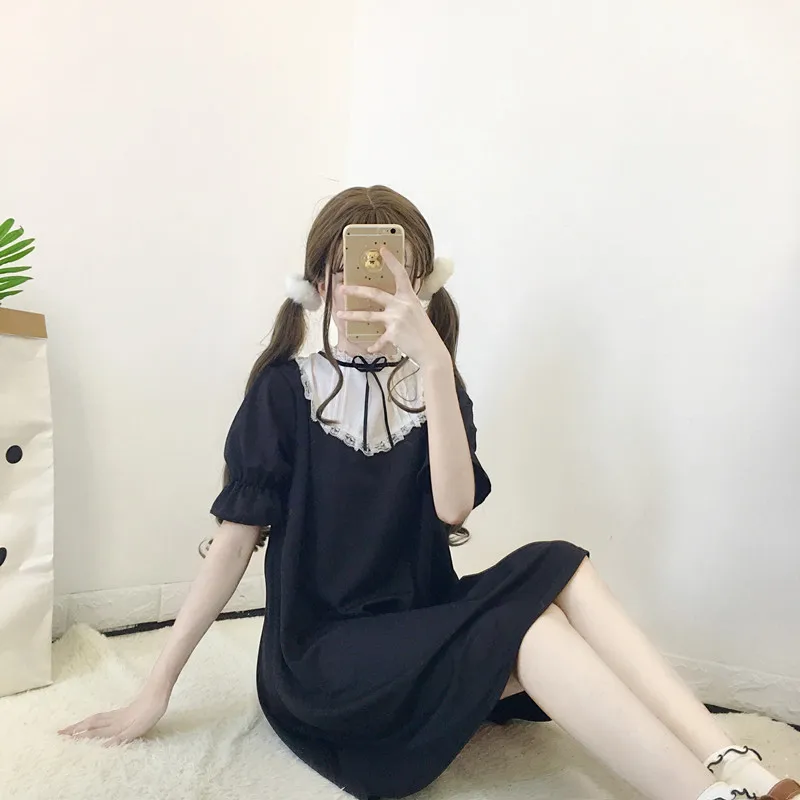 Woherb, летнее милое черное платье для женщин,, элегантное, Vestidos, японский стиль, кружевное, Бандажное платье, Robe Femme 21600
