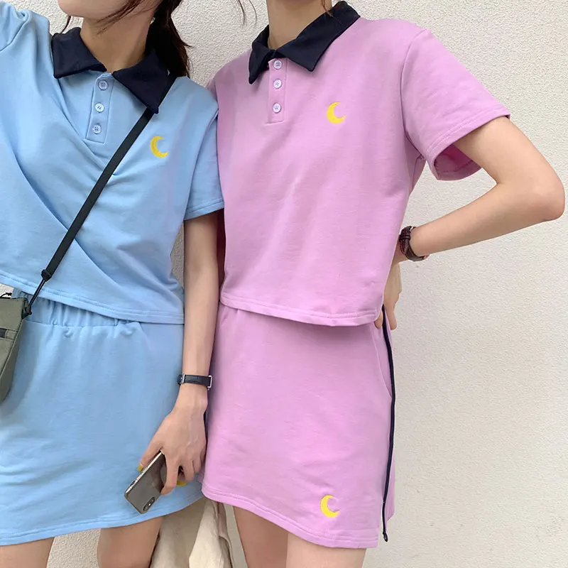 Женский комплект из двух предметов летний топ и юбка с вышивкой полумесяца