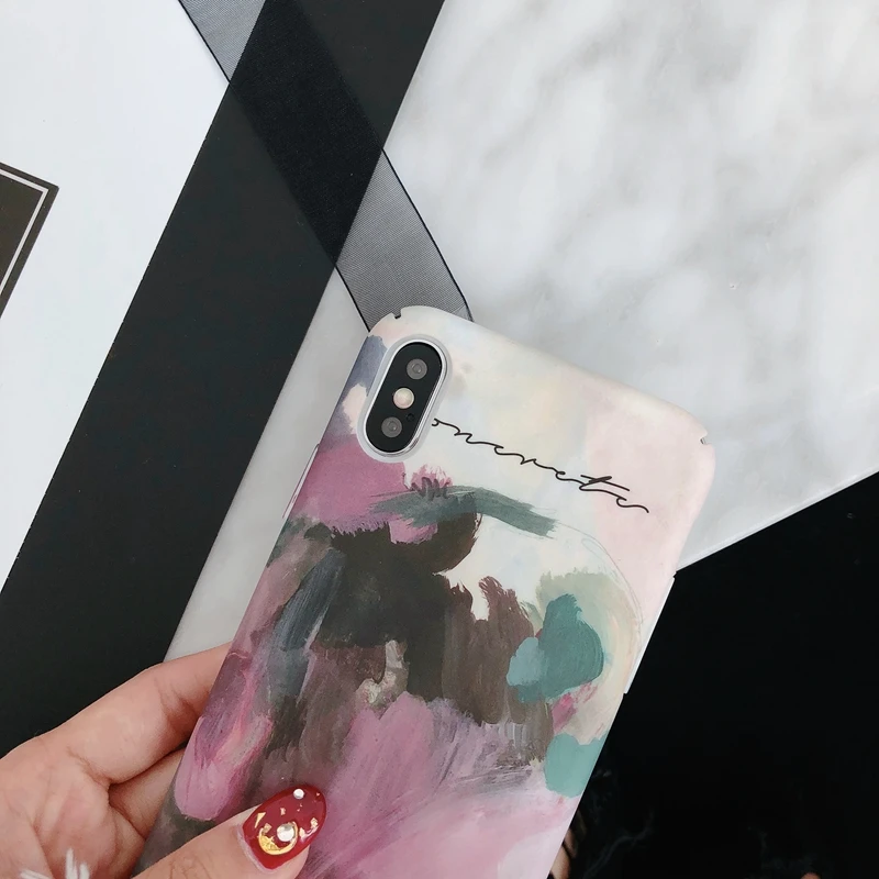Colorful Ink Printed Case For iPhone X 8 Plus Slim Hard Plastic Full Protective Cover 7 6 6S Coque |