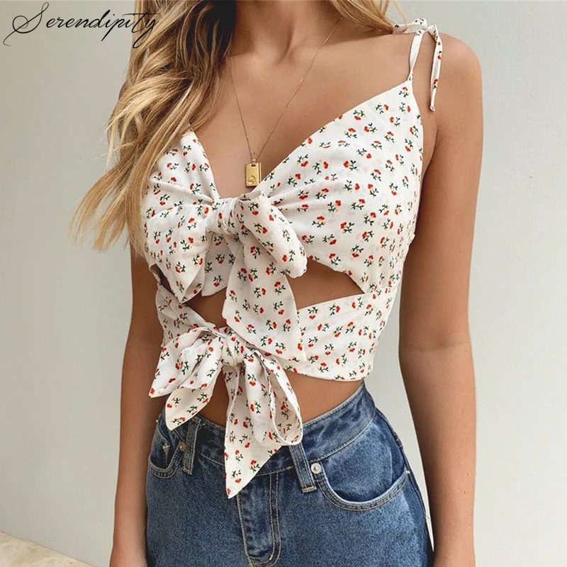 Женский укороченный топ на бретельках SRDP белый с двойным бантом уличная одежда