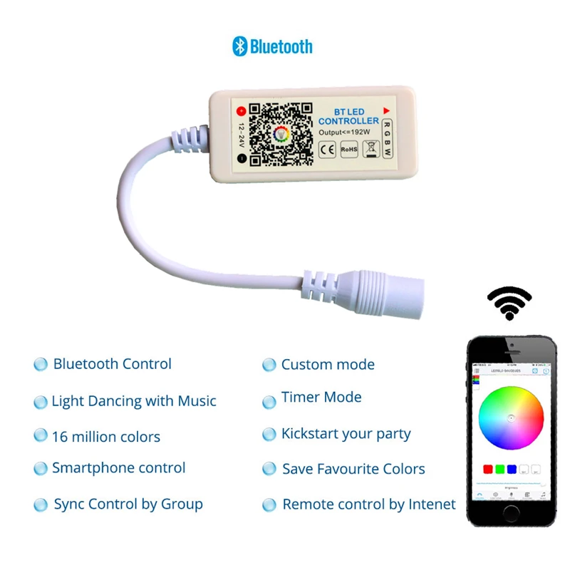 DC 12-24V 192W IOS Android телефон приложение управления мини Bluetooth RGBW LED контроллер для SMD 3528