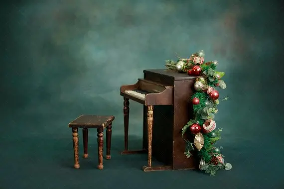 

Рождественские зеленые и синие винтажные фоны для фотосъемки с изображением пианино компьютерный принт детский фон