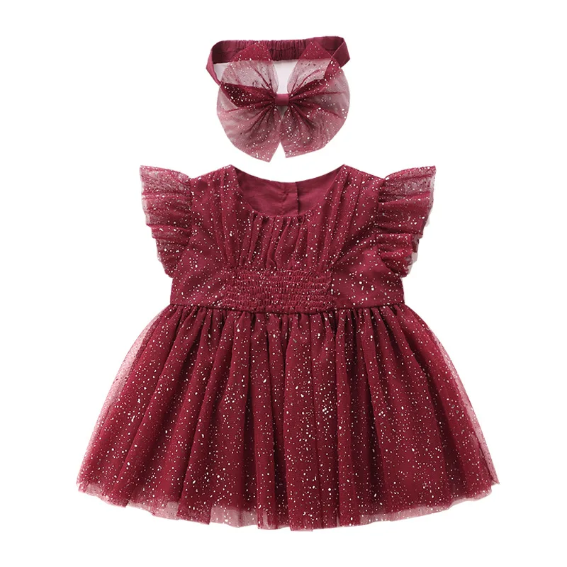 baby Girls clothes for princess party birthday summer puff sleeve sequined girls dress with hairband Kids Clothes 0-2T red | Детская