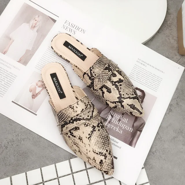 

Dropshipping Summer Flats Mules Lady Sandals Slippers Serpentine Slip on Pointed Toe Mules Outdoor Women Shoes Woman Slides