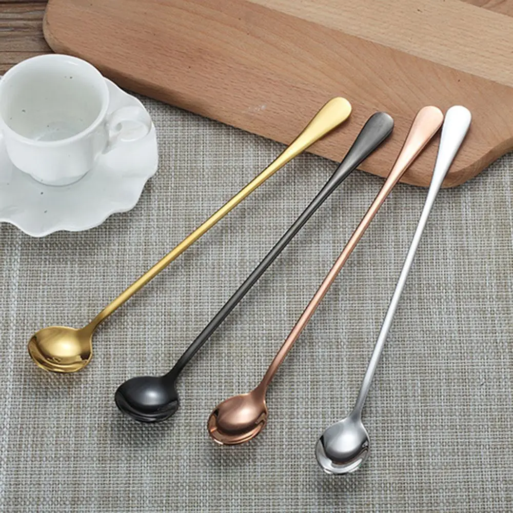 New 24cm Stainless Steel Long Handle Teaspoons Stirring Tea Coffee Spoon Ice Cream Spoon Bar Drink Cocktail Mixing Spoon Hot