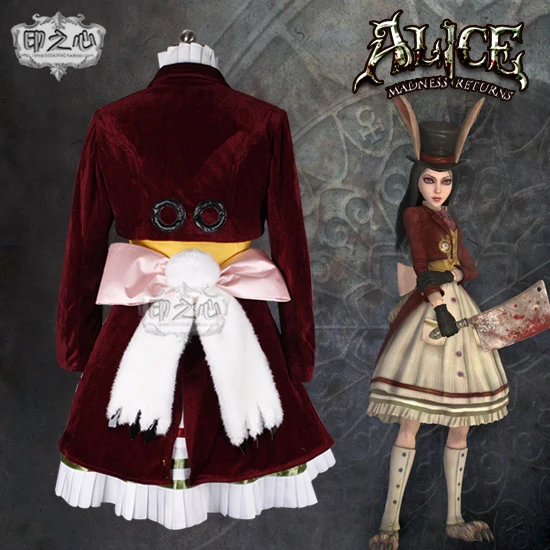 Аниме! Алиса: Madness Returns Lucky Rabbit темно красное бархатное платье горничной