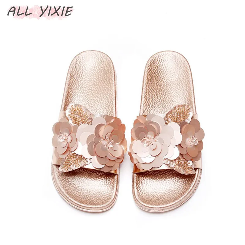 Все YIXIE 2019 модные женские шлепанцы сезон лето осень пляжные с блестками домашние