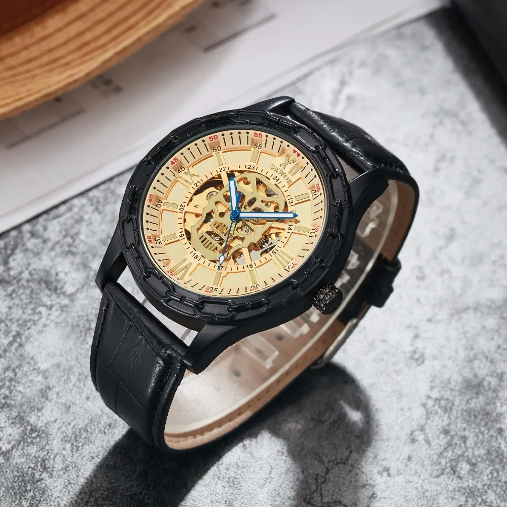 Часы SEWOR мужские механические автоматические с кожаным ремешком Роскошные