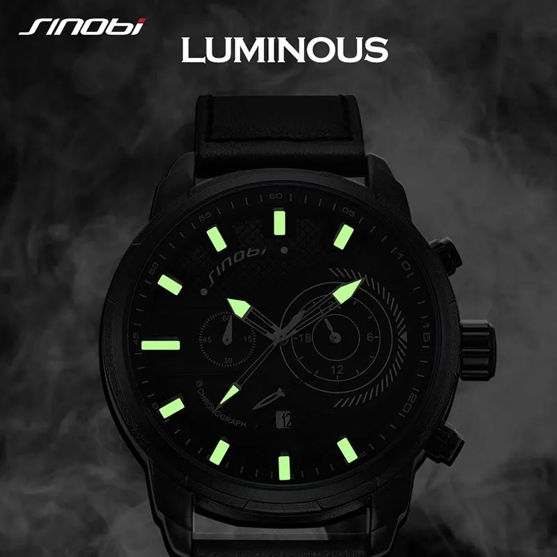 

SINOBI Men's Watch Black Sport Multi-function Quartz Watch Clocks 3Bar Creative Wrist Watches with Dial Relojes Mujer