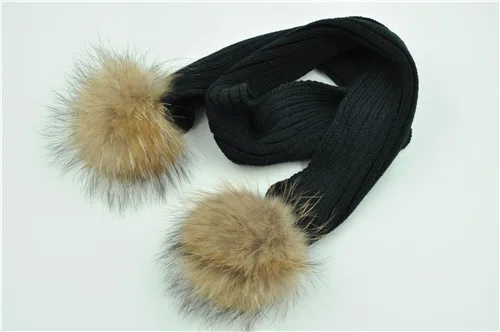 Black natural fur Зима Детские Теплый шарф прекрасный натуральным мехом Pom Вязаная вязаный крючком шарф Для детей мальчиков кольца для девочек Теплые шарфы - Цвет: Black natural fur