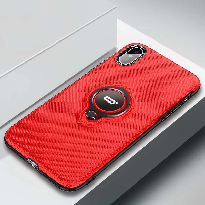 Red Чехол-подставка с кольцом для IPhone X XS Max XR, тонкий мягкий силиконовый чехол из ТПУ с прозрачной пряжкой, Magentic Kickstand, задняя крышка, Fundas - Цвет: Red