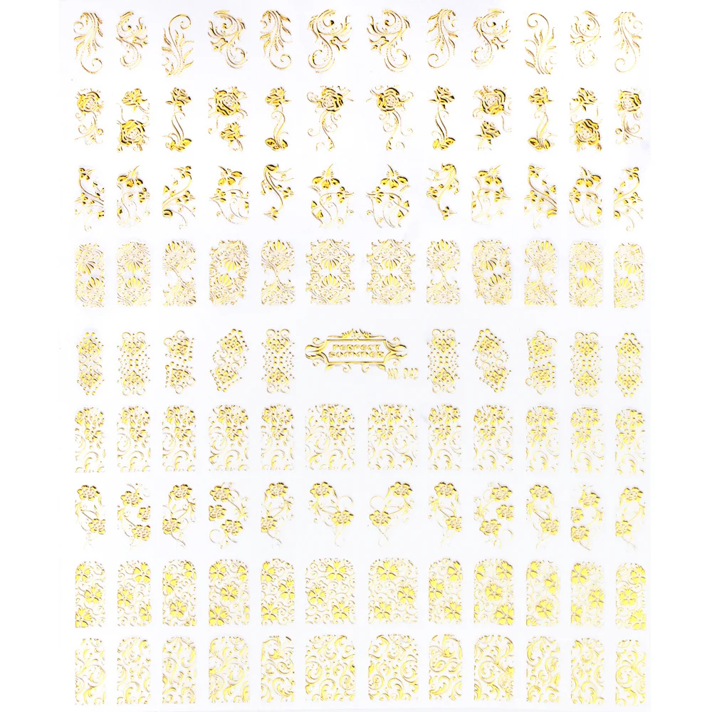 Горячая продажа Золотые DIY 3D наклейки для ногтей один лист дизайн Уникальные