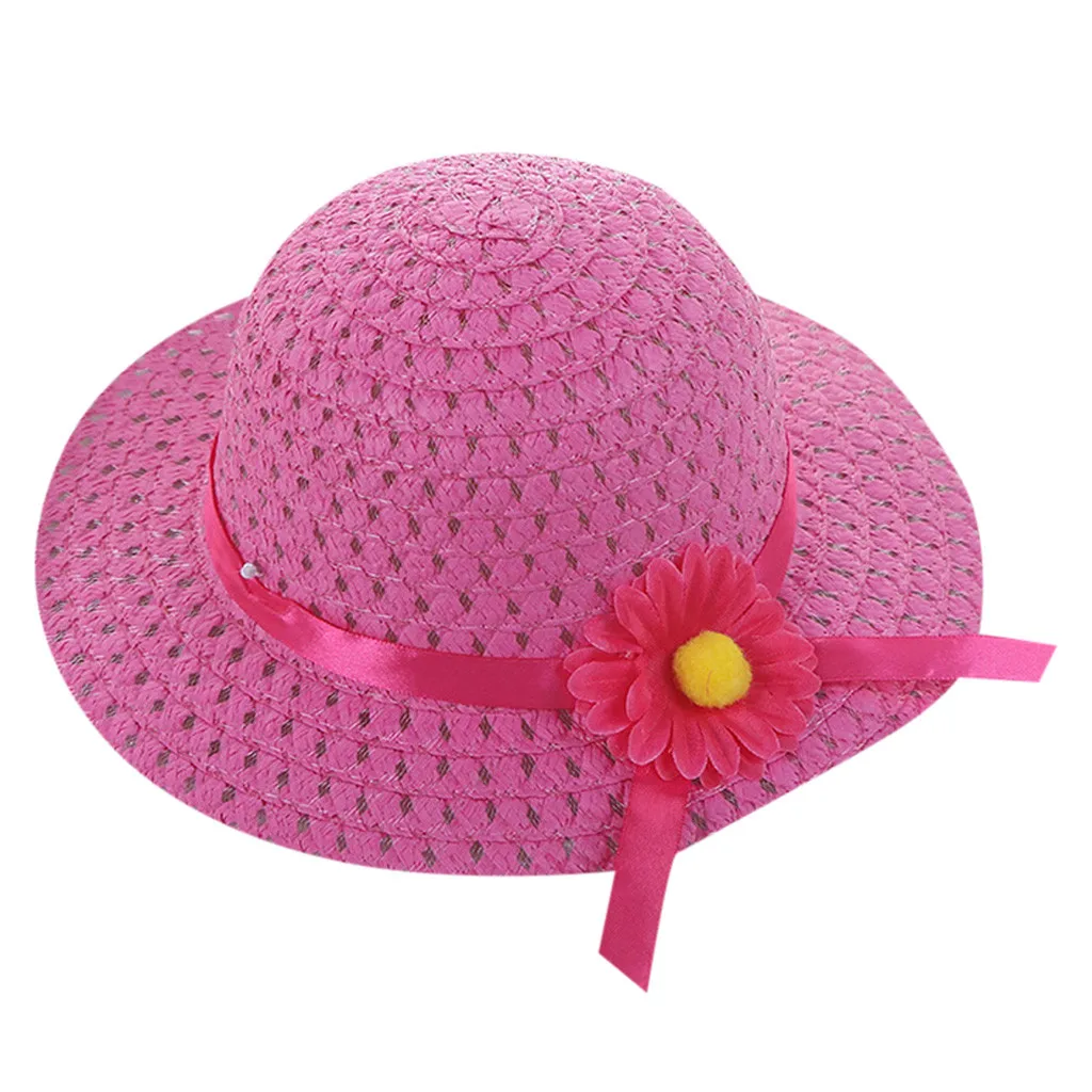 Hot Pink Детская летняя Цветочная соломенная Кепка с козырьком от солнца, пляжные шляпы, Casquette Enfant, милая Кепка для защиты детей, Czapki Dla Dzieci - Цвет: Hot Pink