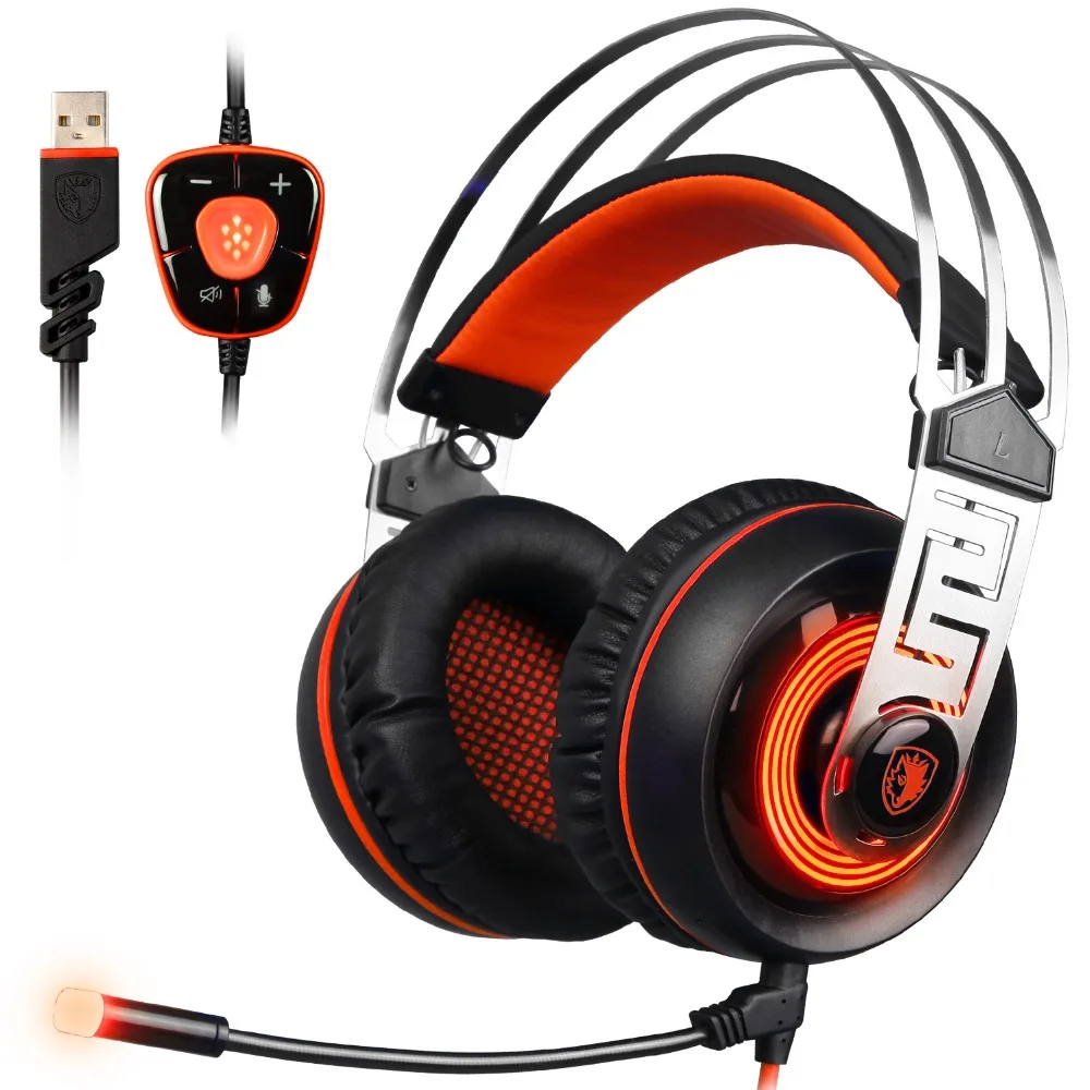 SADES A7 7 1 Virtual Surround Sound Gaming Headset USB проводной светящиеся наушники с микрофоном для