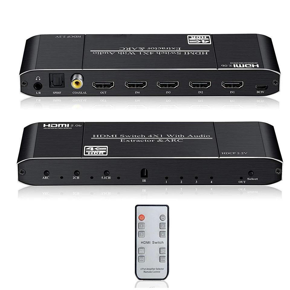 2020 4K HDMI переключатель с дистанционным оптическим Toslink и коаксиальным 4x1 HDR 4 порта 2