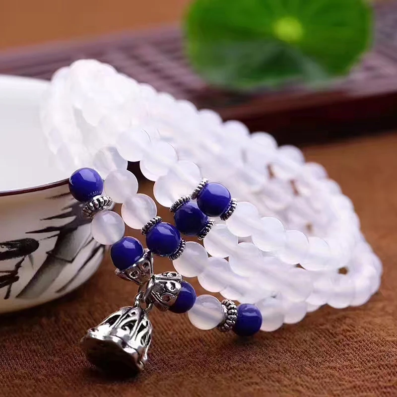 JoursNeige White Crystal Bracelets Round Beads Lucky Tibetan Silver Lotus Root Pendant for Women Multilayer Jewelry | Украшения и