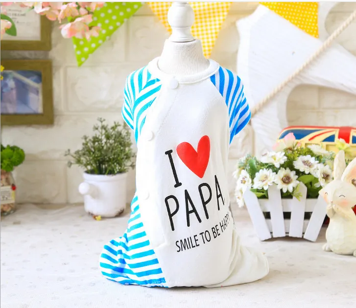 В полоску; с надписью «I love Mama» и «I love Papa» и собачья Пижама летняя Тедди Йорки одежда из хлопка для собак для домашних животных для кошек Чихуахуа плюшевая Одежда для собак