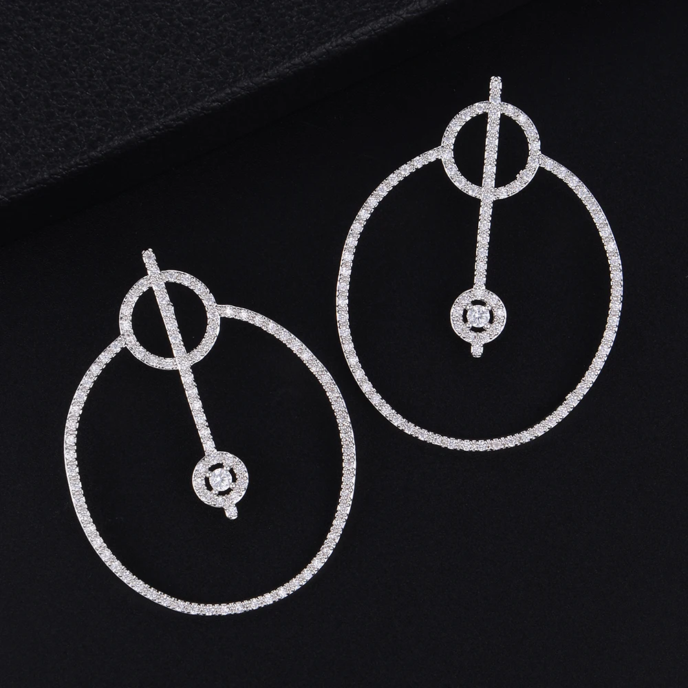 53mm High Quality Geometry Round Circle Hollow Micro Cubic Zirconia Pave Stud Earrings For Bridal Engagement Jewelry | Украшения и
