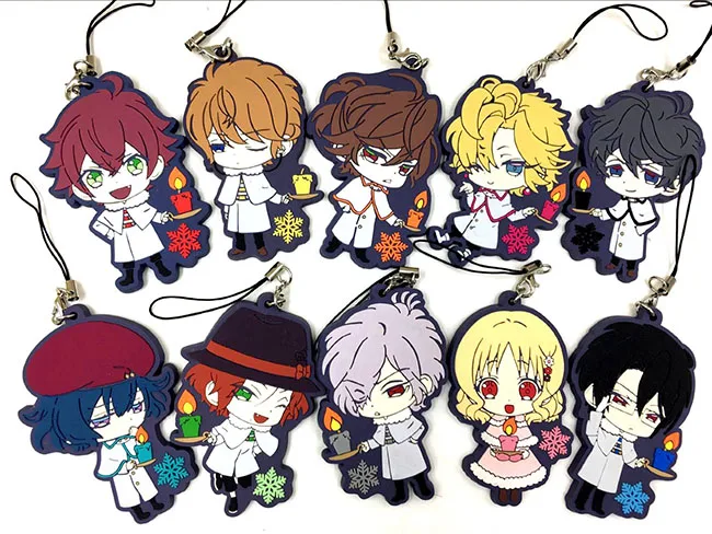 10 шт./лот аниме брелок для ключей Yui Ayato Kanato Laito Ruki Yuma Shin Sakamaki Reiji Subaru резиновый