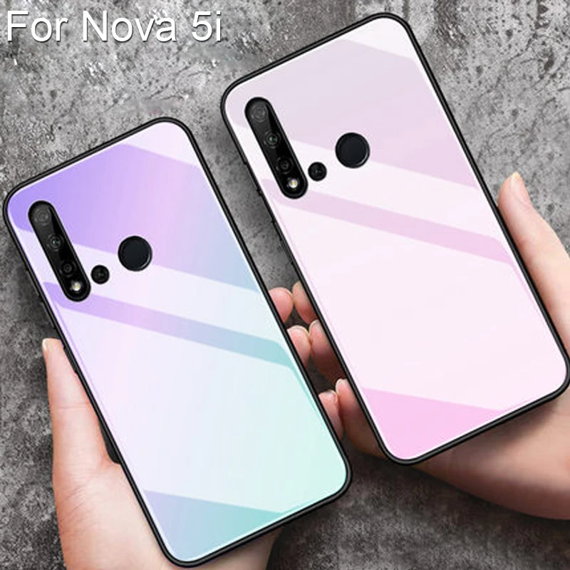 

Tempered Glass Case For Huawei Nova 5i Gradient Color Back Cover For Huawei Nova 5i Soft Silicone Phone Cases Nova5i