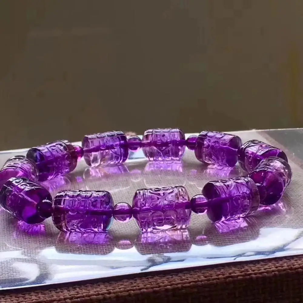 Природный Аметрин кварцевые желтый фиолетовый браслет Clear резные баррель бисер