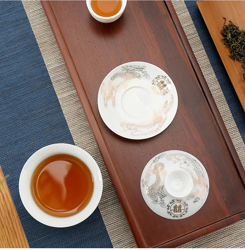 Изысканный чайный сервиз Gaiwan с изображением китайских цветов и птиц фарфоровый