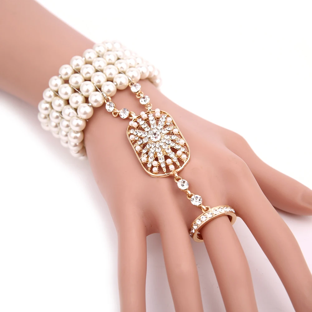 Женский 1920 S большой Gatsby винтажный браслет кольцо набор кристалл свадебное для