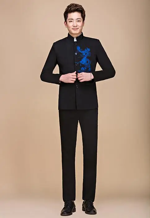 Китайский костюм туника с вышивкой и воротником стойкой мужской для сцены одежда