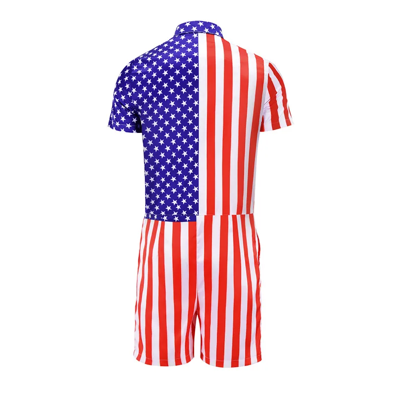 Tooling Suits Male Summer New Creative Star Stripe 3d Men's Rompers Short Sleeve Funny Jumpsuit Playsuit Tracksuit Sweatsuit | Мужская