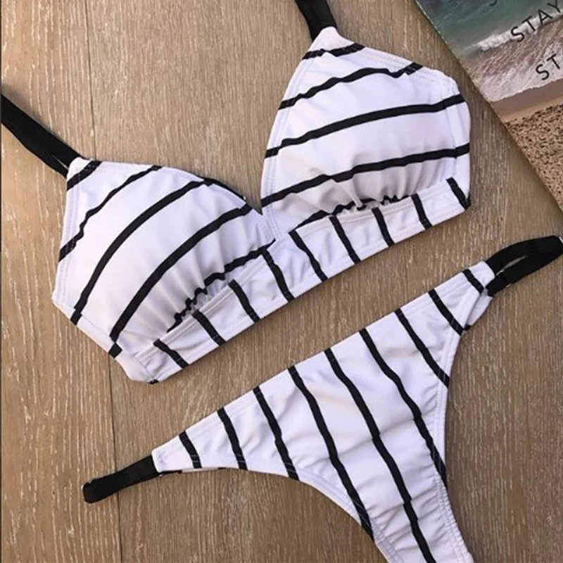 Bikinx черно белые бикини 2018 женские бразильские стринги с принтом Монокини пуш ап