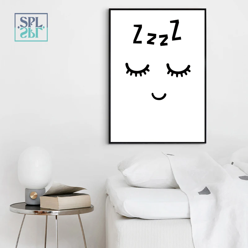 

SPLSPL Unframed Sleep Eye Abstract Hand Drawn Wall Art Canvas Painting Print Posters and Pictures Cartoon Kids Room Decor