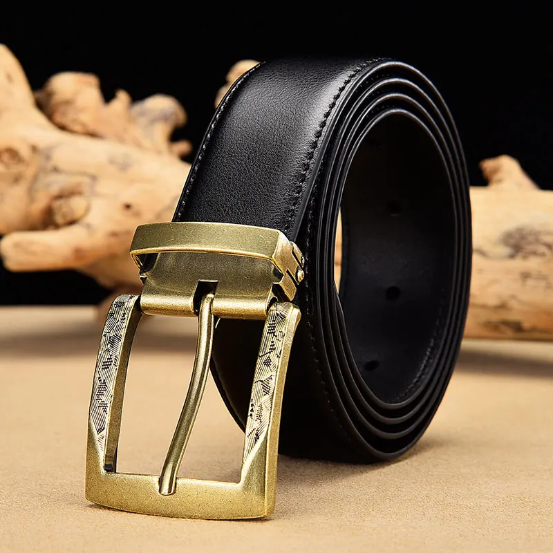 BuckleB-Black Прямые поставки, ремни из натуральной кожи для мужчин, роскошный ремень из воловьей кожи, мужской ремень для джинсов, высокое качество, антикварная Золотая пряжка - Цвет: BuckleB-Black