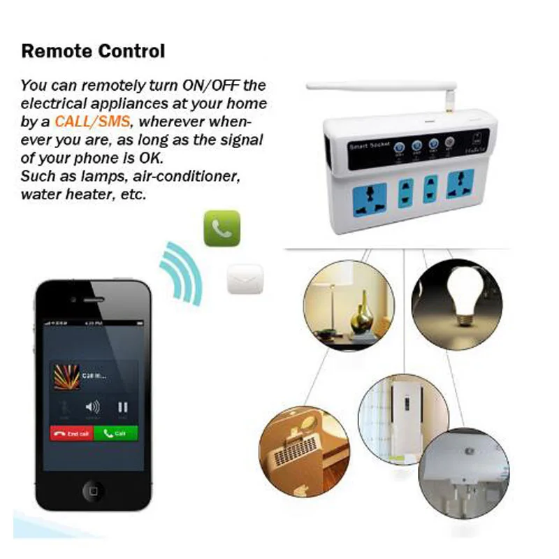 GSM Smart Switch с 4 гнездом питания дистанционное управление по SMS вызова для бытовой