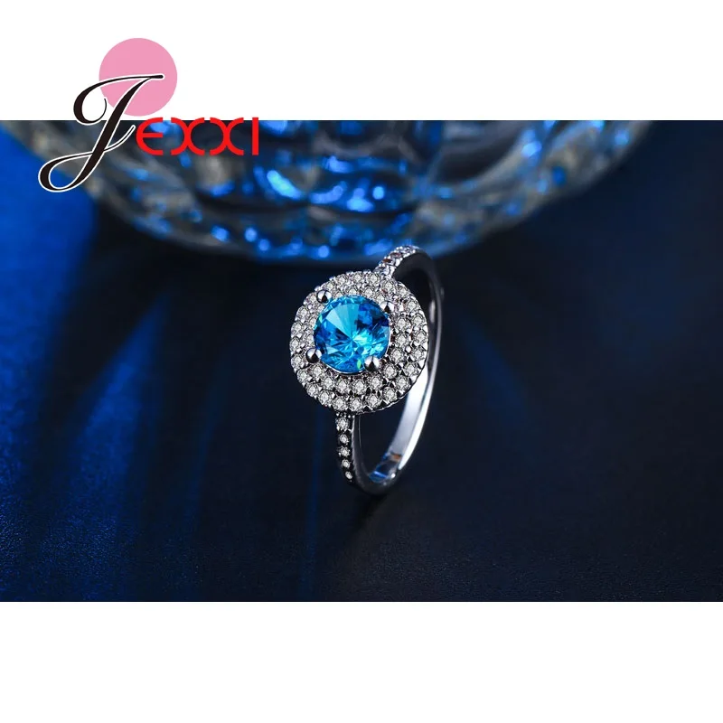 Elegant 925 Sterling Silver Proposal Rings For Women Wedding Band Jewelry Blue CZ Crystal Engagement Finger Ring New | Украшения и