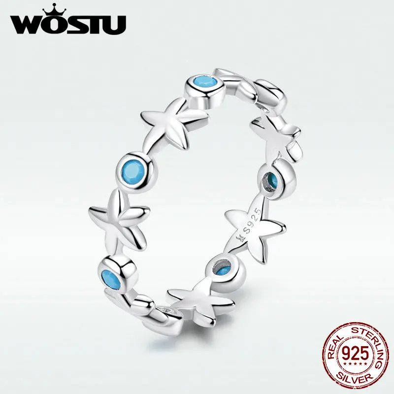 WOSTU 100% Настоящее серебро 925 пробы кольца для женщин Летний стиль Морская звезда на