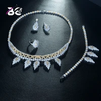 be 8 classic simple design 2 tones earring necklace jewelry set cute cz drop pandent bridal wedding set for party gift s322