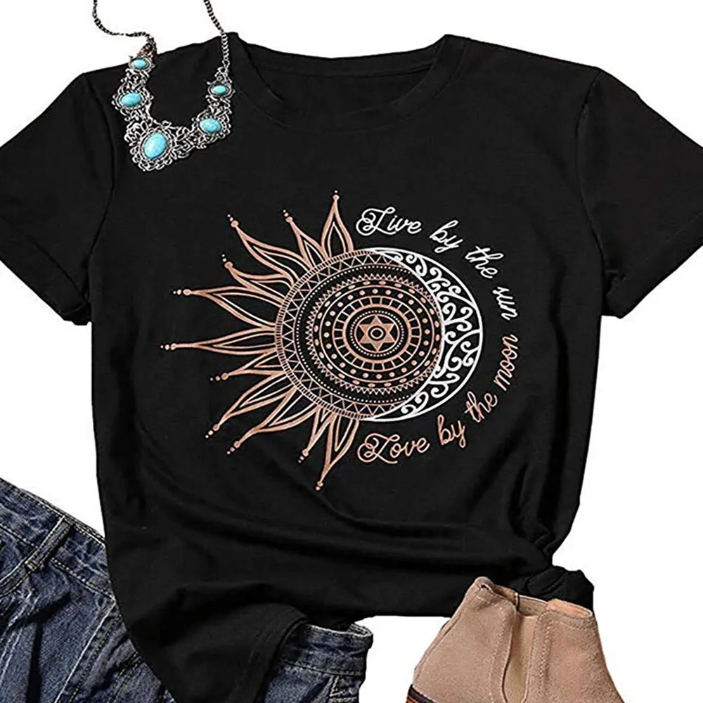 Женская футболка с коротким рукавом принтом солнца | одежда