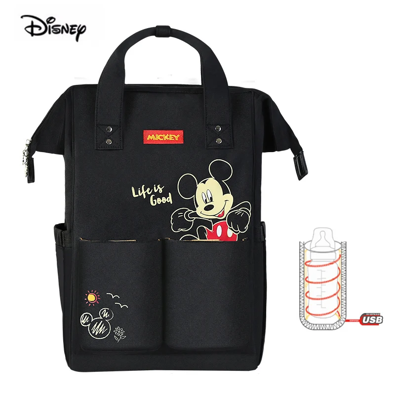 Mickey Black Сумка для мамы disney, большая емкость, рюкзак для детских подгузников, USB, теплоизоляция, многофункциональная, водонепроницаемая, сумка для беременных, для путешествий - Цвет: Mickey Black