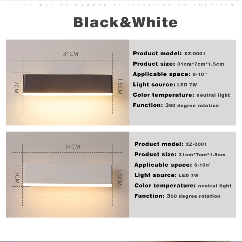 

Modern LED wall sconces light minimalist creative bedroom bedside vanity lamp personality aluminum can rotate the living room