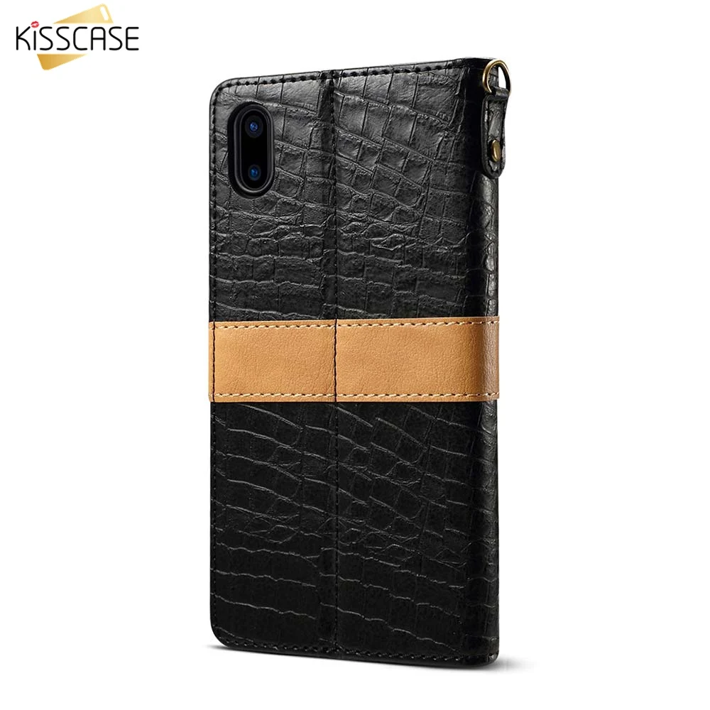 KISSCASE Стильный кожаный бумажник чехол для iPhone 7 XR XS MAX X крокодиловой кожи телефона