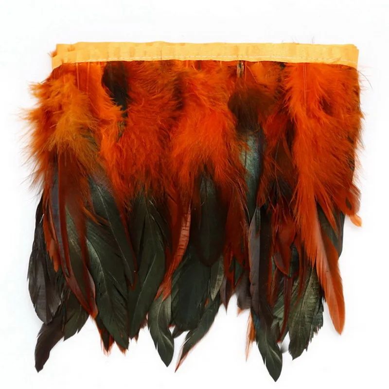 1 метр натуральный с перьями из хвоста петуха ленты 10-15 см перо планки для свадебного украшения DIY юбка платье одежда аксессуары - Цвет: Orange Yellow