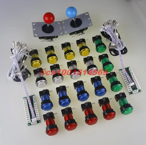2 плеер аркадная игра DIY наборы детали управления 2x USB энкодер на джойстик для ПК+ 2 X Аркада рокер+ 20 X светодиодный кнопки с подсветкой