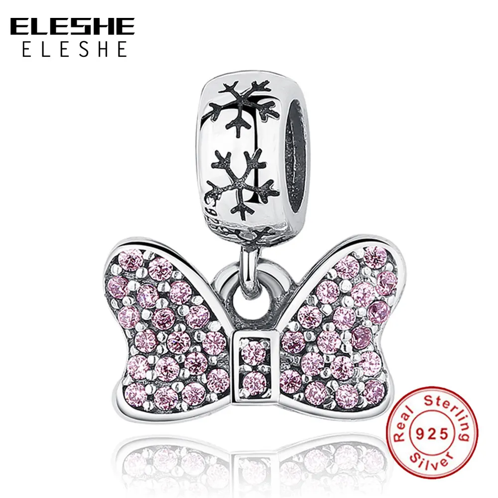 ELESHE, браслет Pandora, подвески, 925 пробы, серебро, Минни, счастливый глаз, сердце, бусины, прозрачный CZ, подвески, сделай сам, ювелирное изделие