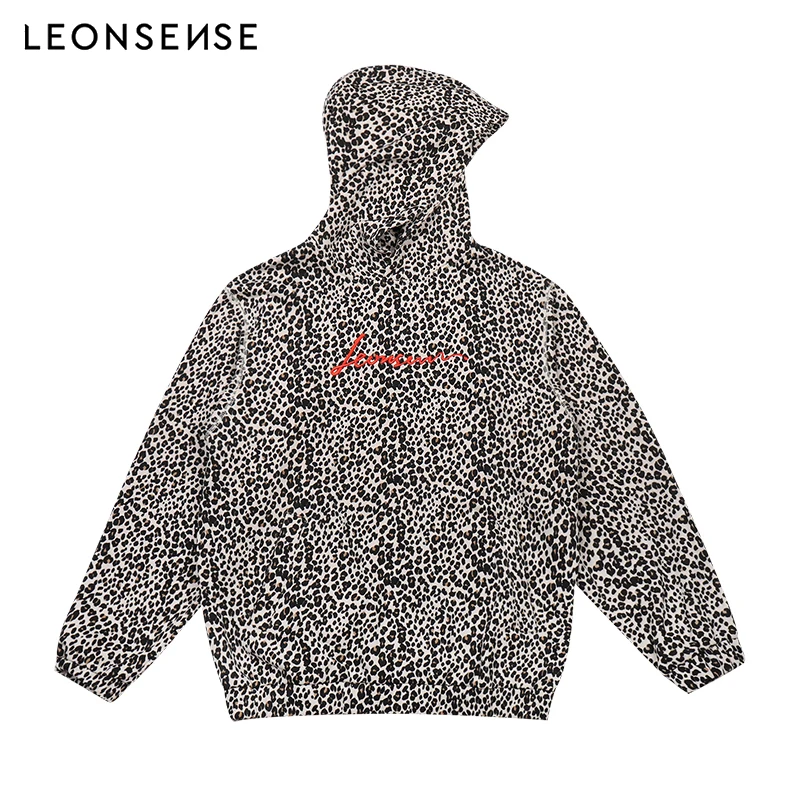 LEONSENSE новые толстовки для мужчин женский леопардовый принт пуловер с капюшоном