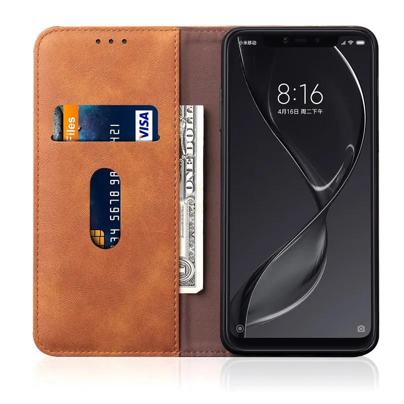 Чехол для Xiaomi 8 lite чехол кошелек в винтажном стиле Магнитный с отделением карт