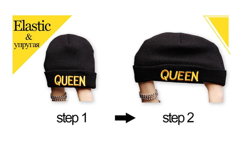 Теплые зимние осенние эластичные Новые шапки KING QUEEN, вязаные шапки для пар Skullies Bonnet homme, головные уборы для мужчин и женщин, лыжные спортивные шапки
