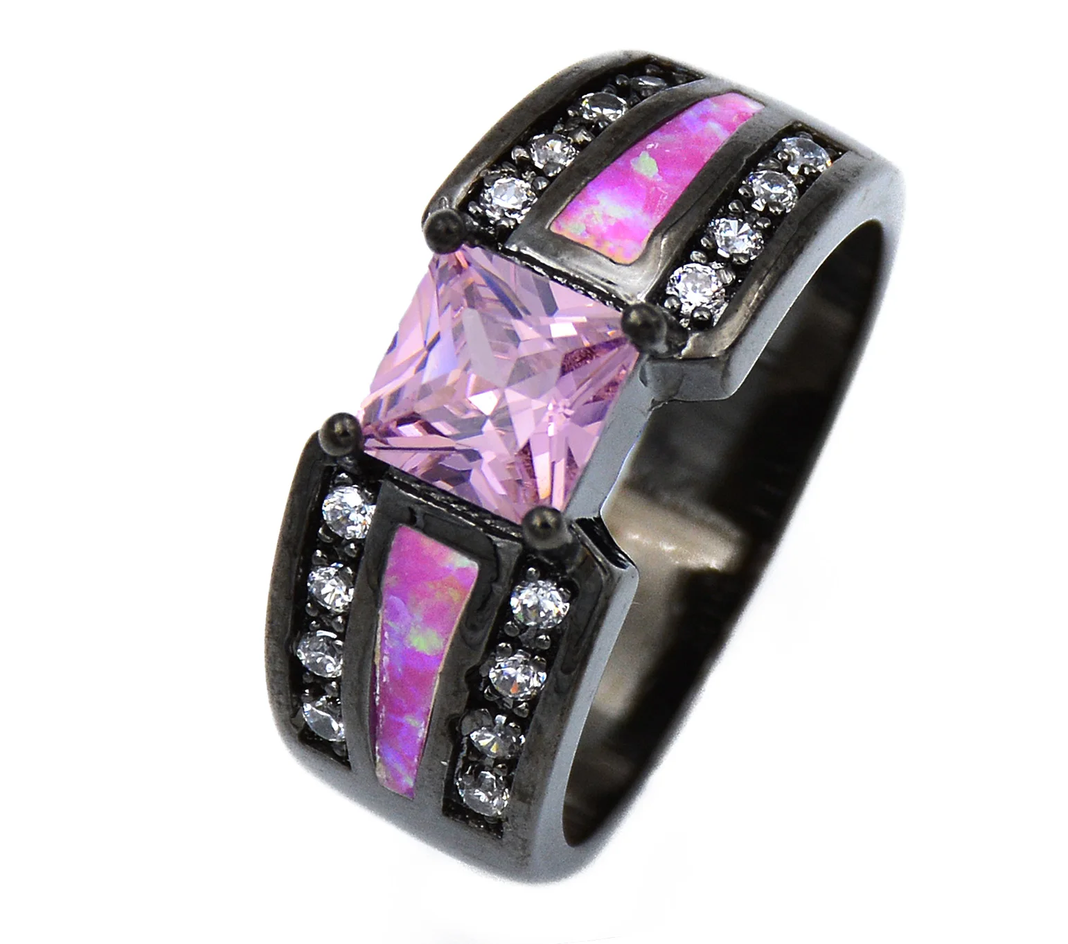 

JZ0159 Luxury 10 kt Black Gold Filled AAA Pink Crystal & Opal Rings For Women Wholesale Fashion Cock Rings for Party