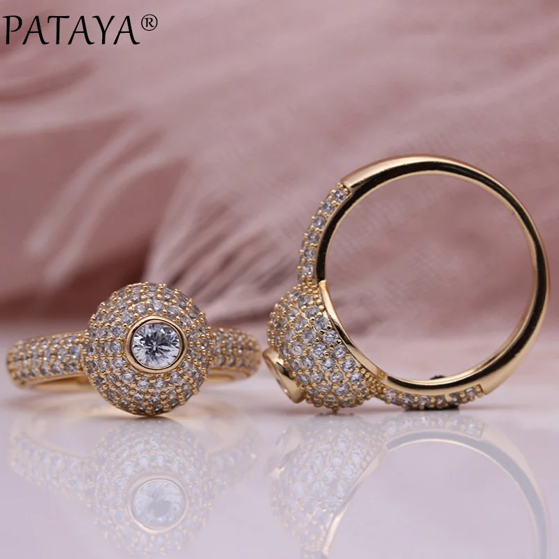 

PATAYA New Wedding Luxury Women Rings 585 Rose Gold Color Natural Zircon Fashion Jewelry Micro-wax Inlay Engagement Big Ring