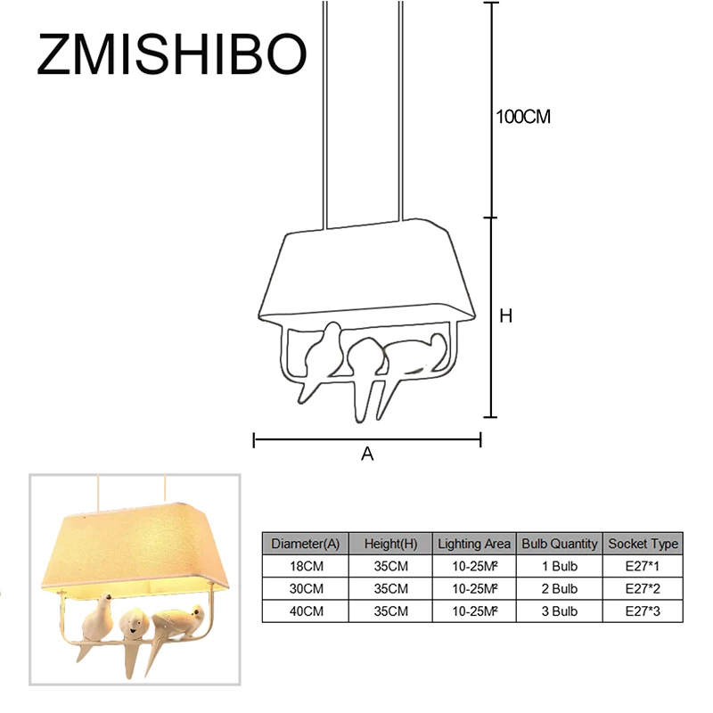 ZMISHIBO Настольная лампа E27 квадратная бежевая тканевая с птицами|lamp shade|e27 pendantpendant