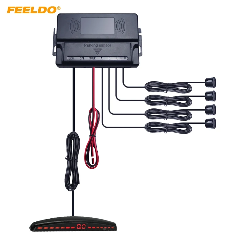 

FEELDO Auto 22mm 4-Sensor Parking Sensor Reverse Backup Radar With LED Display Aid System #HQ2653